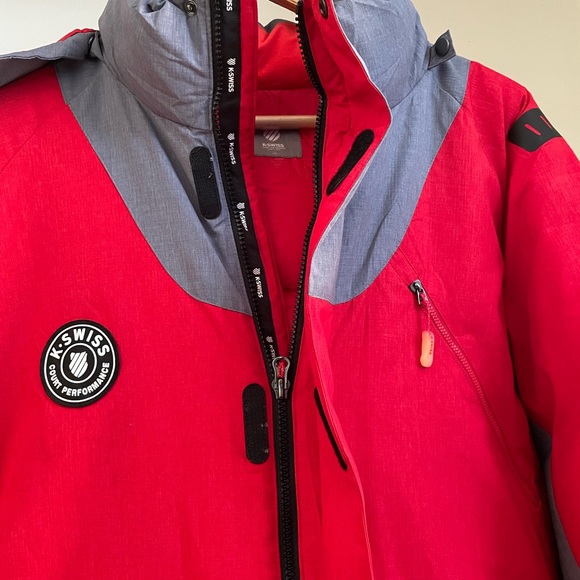 K-SWISS AUTHENTIC RED & GREY PUFFER JACKET FOR MEN’S & WOMEN’S - Picture 11 of 13